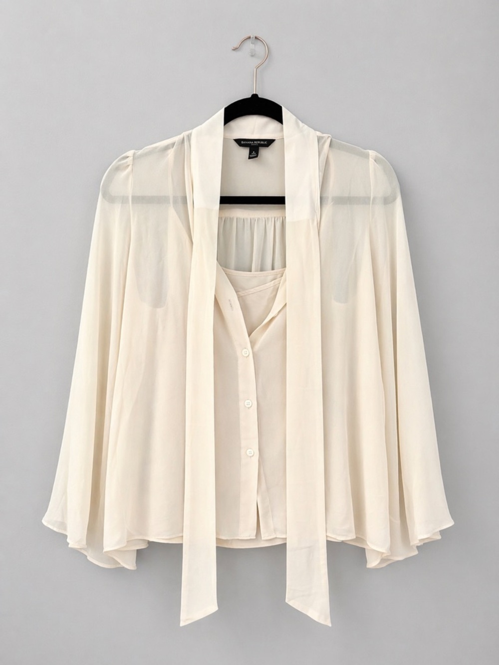 Banana Republic Cream Sheer Tie-Neck Blouse